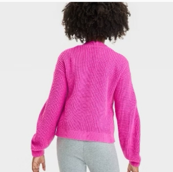 Girls' Short Waffle Button-Front Sweater - Cat & Jack Dark Pink M(8) - Picture 3 of 12